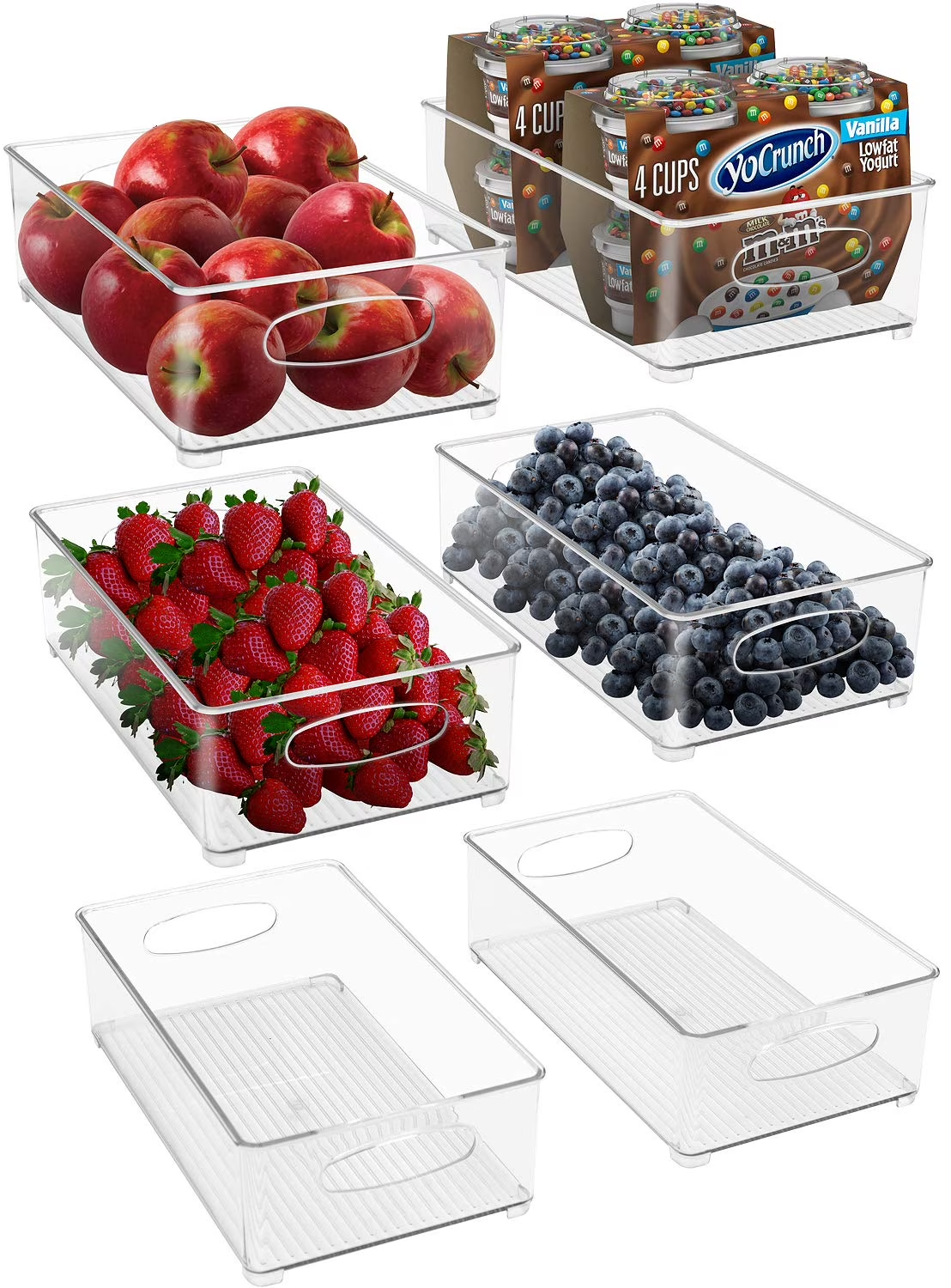 clear plastic fridge organization bin 6 pack set, stackable with handles clear plastic fridge organization bin 6 pack set, stackable with handles