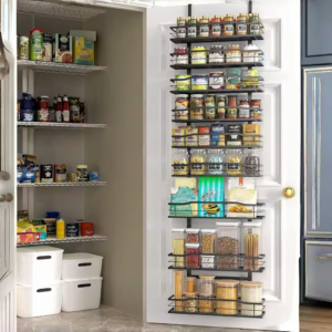 9 tier metal pantry organizer for pantry organization, kitchen essentials, laundry room and bathroom, black (1 pack)