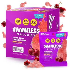 snacks low calorie snacks, low carb keto gummies (gluten free & non gmo candy) 6 pack sour cherry bomb