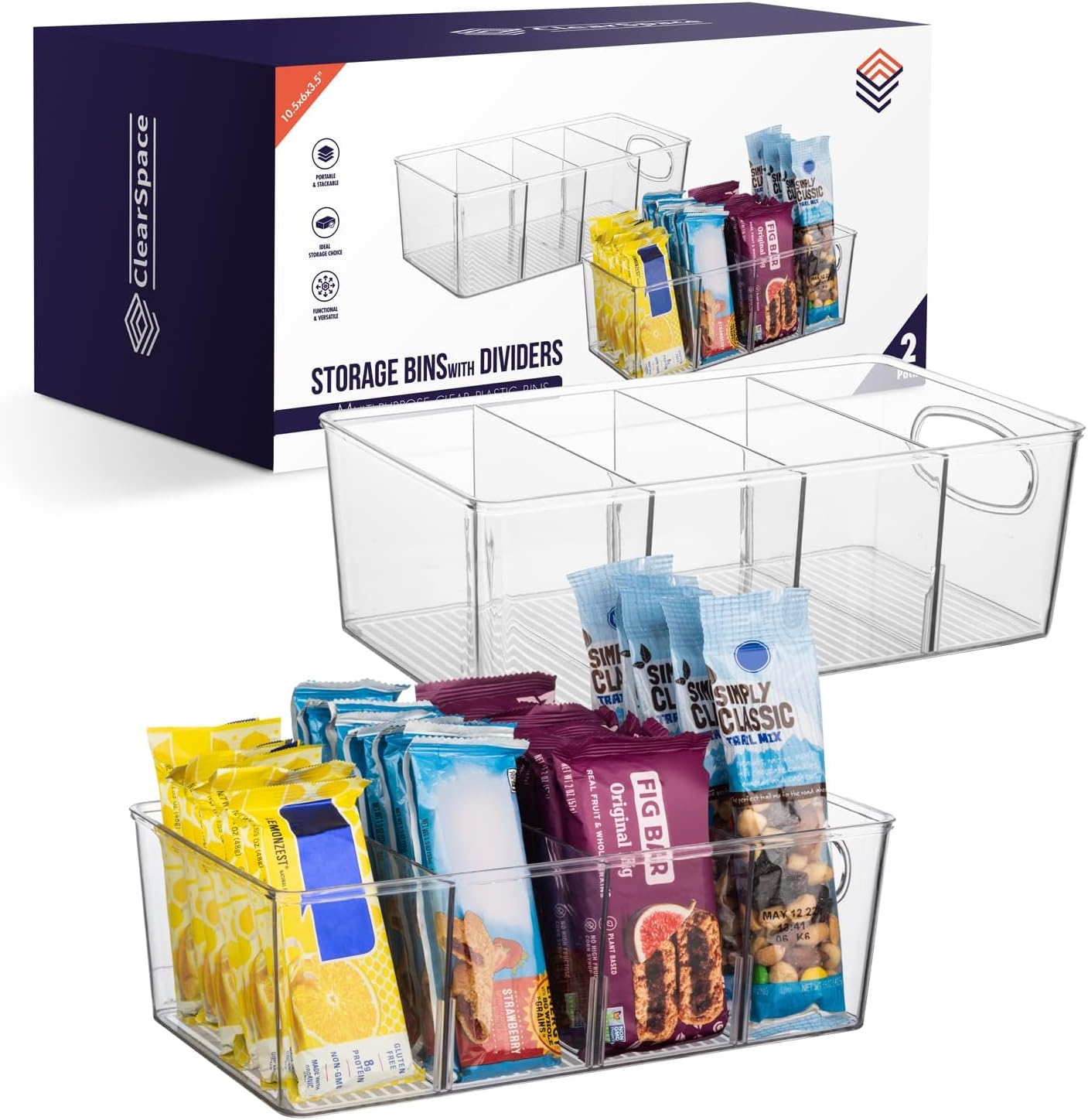 plastic pantry organization and storage bins with removable dividers – perfect kitchen organization or kitchen storage – refrigerator organizer bins, cabinet organizers (2 pack) plastic pantry organization and storage bins with removable dividers – perfect kitchen organization or kitchen storage – refrigerator organizer bins, cabinet organizers (2 pack)