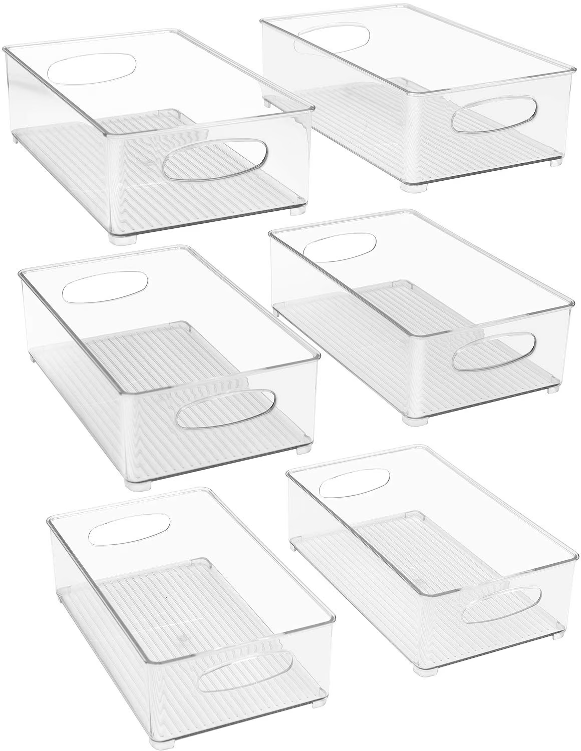 clear plastic fridge organization bin 6 pack set, stackable with handles clear plastic fridge organization bin 6 pack set, stackable with handles