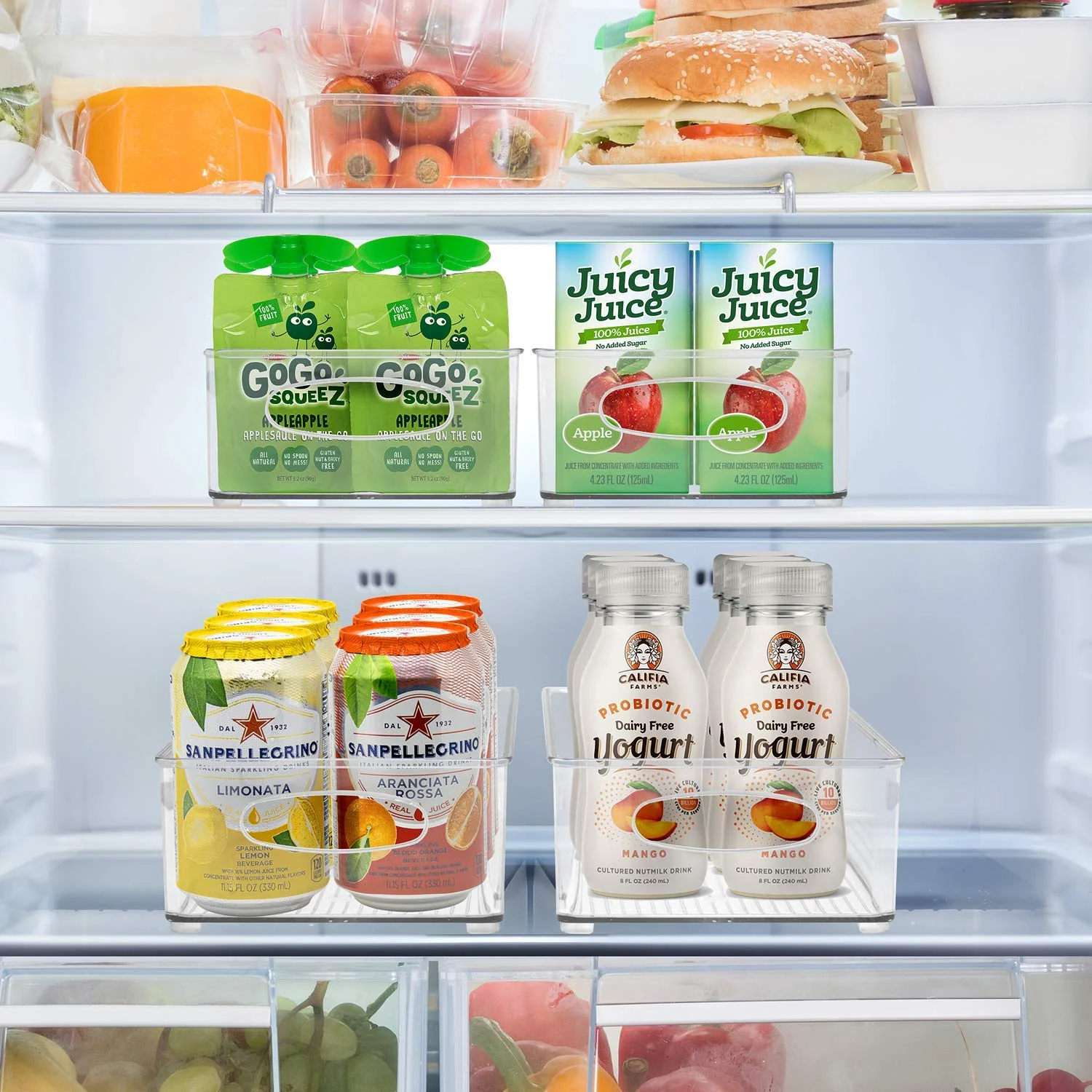 clear plastic fridge organization bin 6 pack set, stackable with handles clear plastic fridge organization bin 6 pack set, stackable with handles