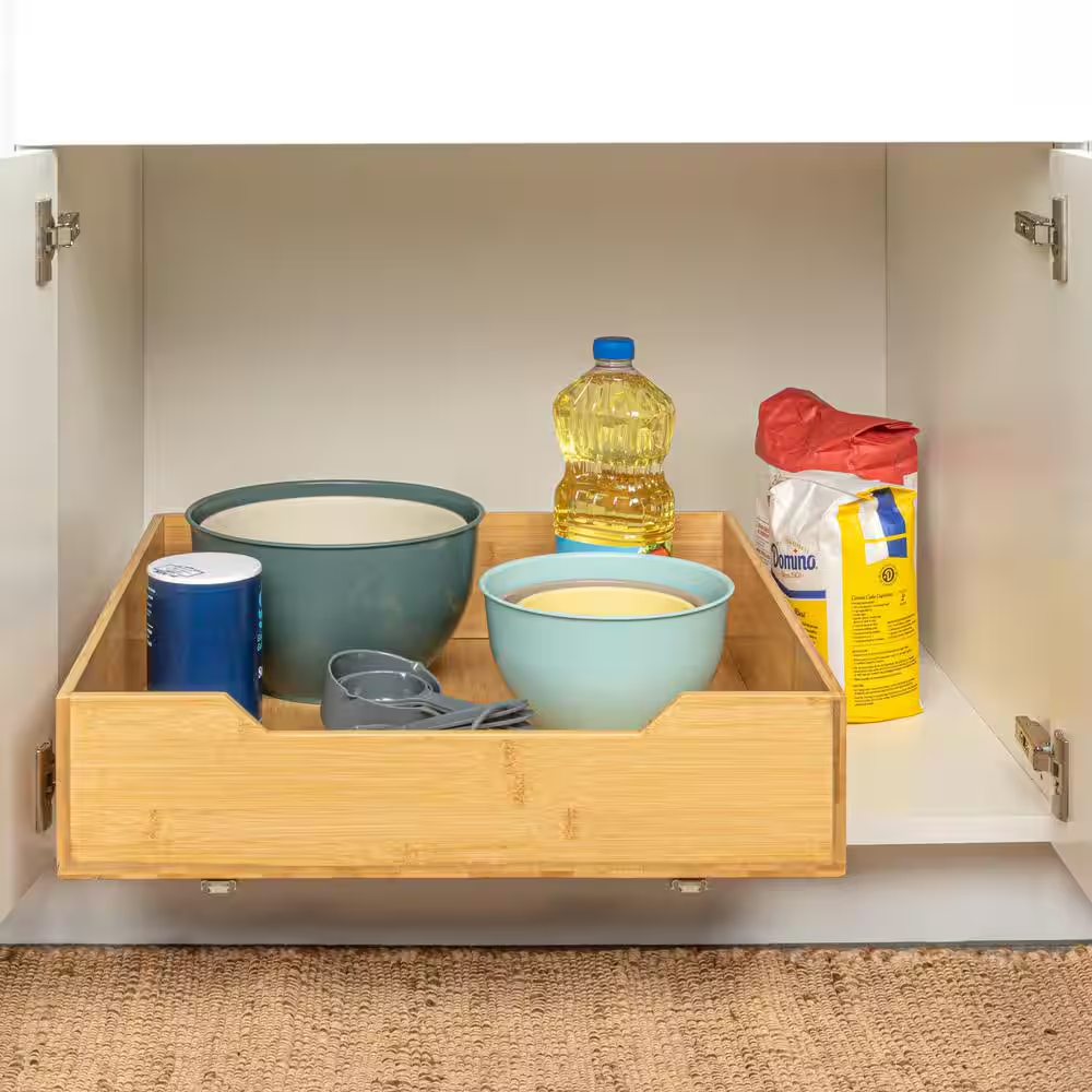 glidez natural bamboo and steel under cabinet pull out/slide out storage organizer glidez natural bamboo and steel under cabinet pull out/slide out storage organizer