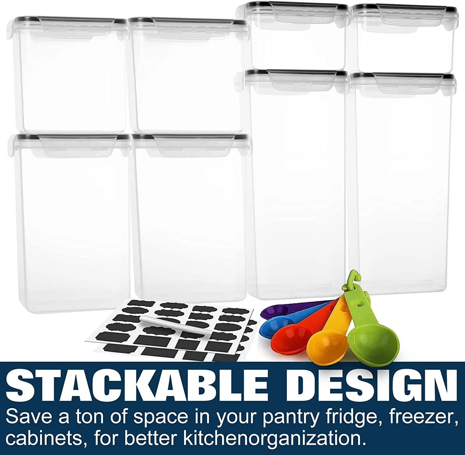 airtight food storage containers with lids, 36 pieces bpa free plastic kitchen and pantry organization containers for cereal, flour and sugar airtight food storage containers with lids, 36 pieces bpa free plastic kitchen and pantry organization containers for cereal, flour and sugar