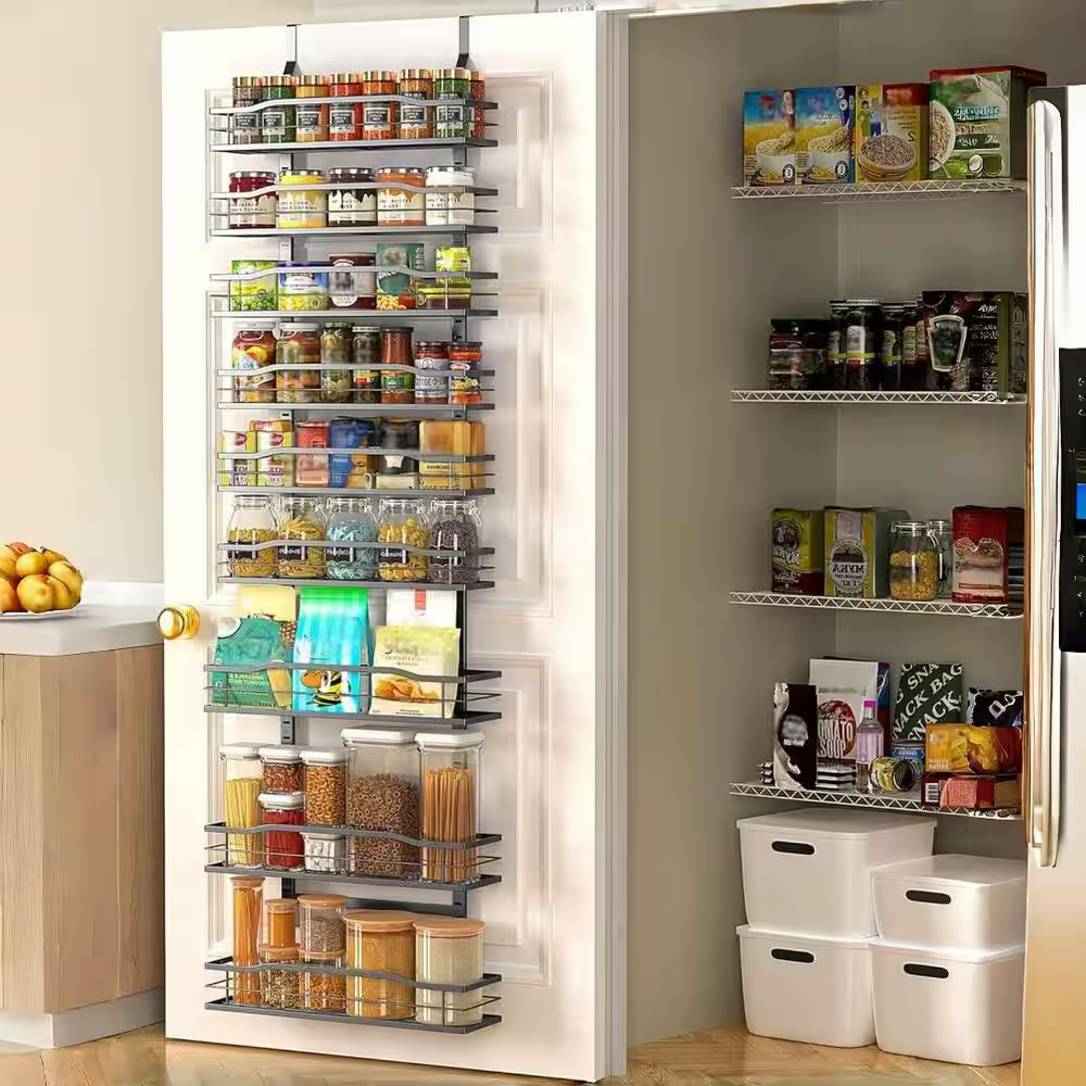 9 tier metal pantry organizer for pantry organization, kitchen essentials, laundry room and bathroom, black (1 pack) 9 tier metal pantry organizer for pantry organization, kitchen essentials, laundry room and bathroom, black (1 pack)