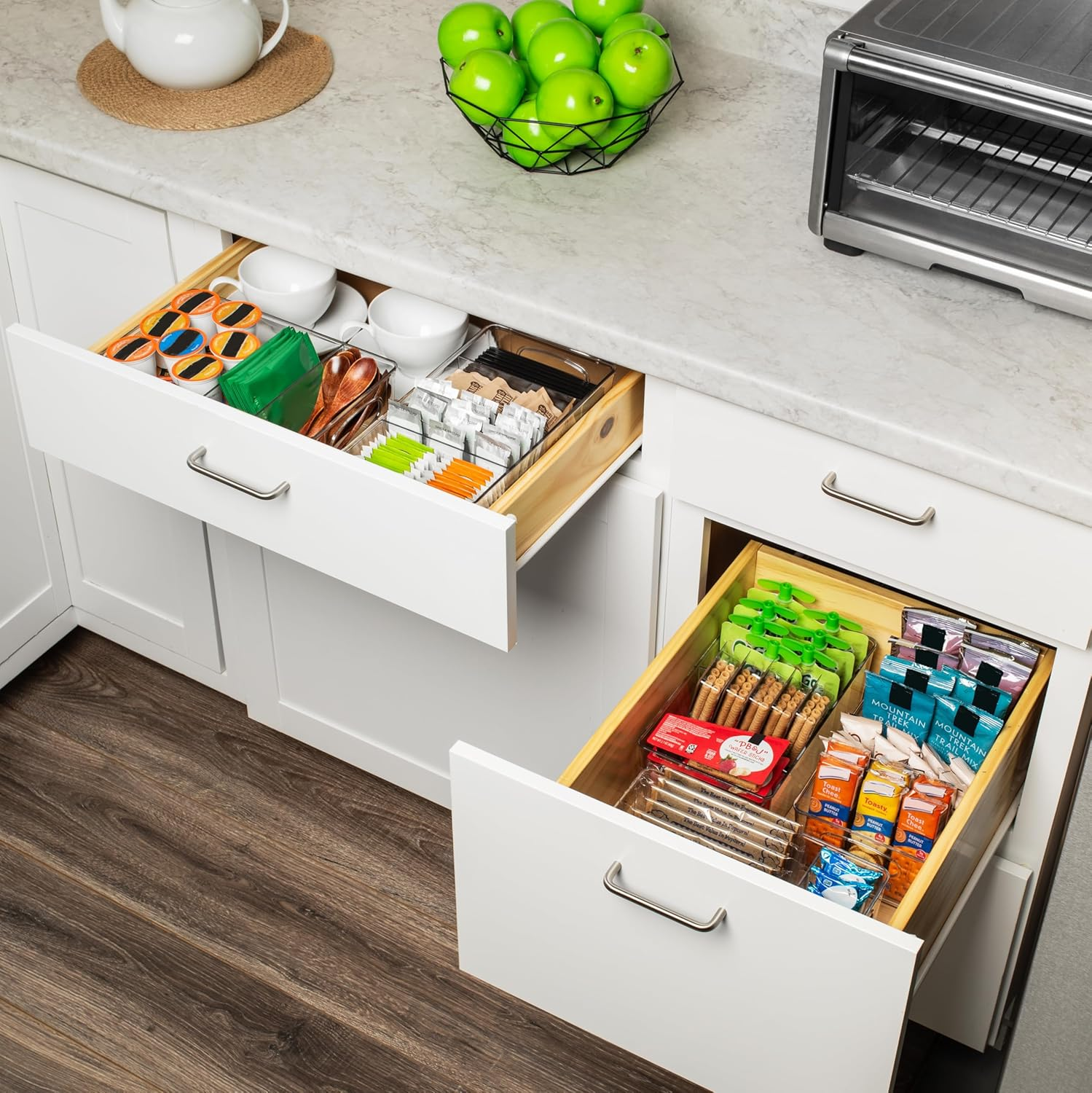 plastic pantry organization and storage bins with removable dividers – perfect kitchen organization or kitchen storage – refrigerator organizer bins, cabinet organizers (2 pack) plastic pantry organization and storage bins with removable dividers – perfect kitchen organization or kitchen storage – refrigerator organizer bins, cabinet organizers (2 pack)