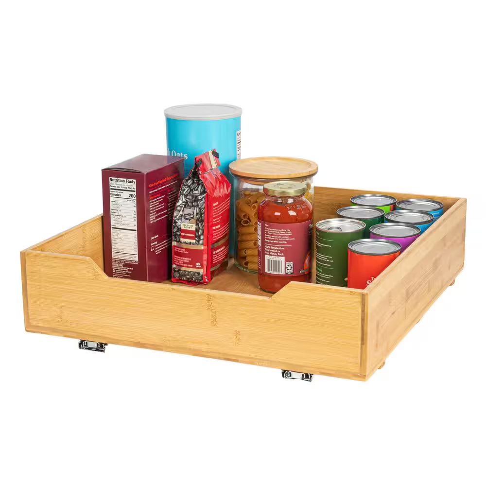 Home glidez natural bamboo and steel under cabinet pull out/slide out storage organizer