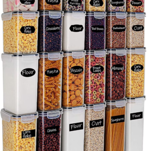 airtight food storage containers with lids, 36 pieces bpa free plastic kitchen and pantry organization containers for cereal, flour and sugar