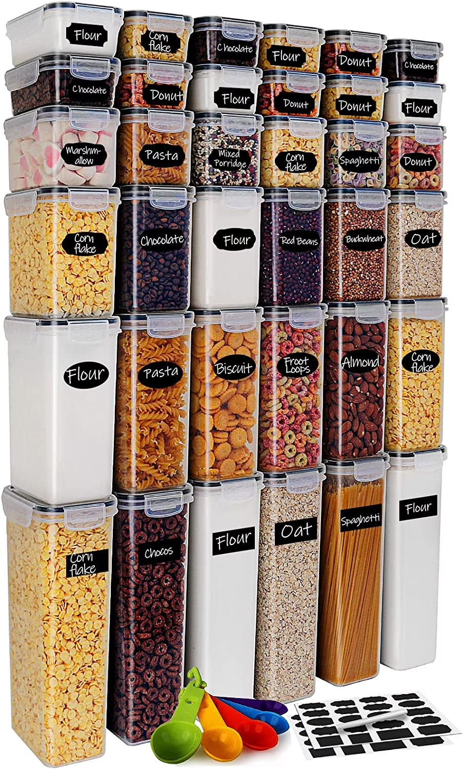 airtight food storage containers with lids, 36 pieces bpa free plastic kitchen and pantry organization containers for cereal, flour and sugar airtight food storage containers with lids, 36 pieces bpa free plastic kitchen and pantry organization containers for cereal, flour and sugar