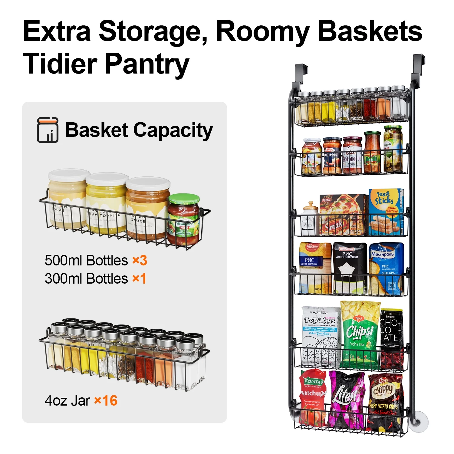 over the door pantry organizer, 6 tier pantry organizers and storage, hanging spice rack shelves for easy install, cabinet door organizer, home & kitchen essentials, d5xw18xh50 inch, black c30 over the door pantry organizer, 6 tier pantry organizers and storage, hanging spice rack shelves for easy install, cabinet door organizer, home & kitchen essentials, d5xw18xh50 inch, black c30