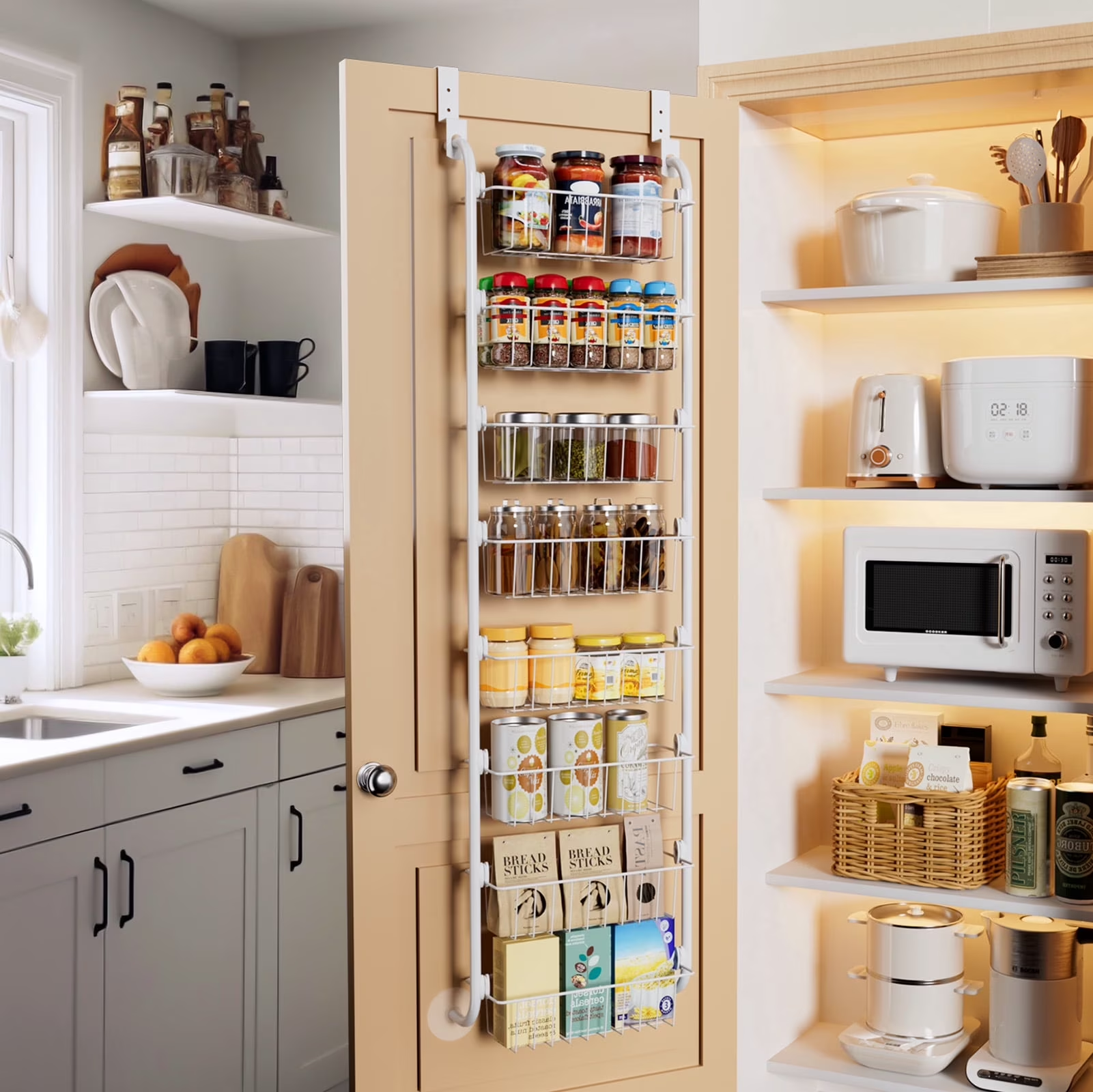 over the door pantry organizer, 6 tier pantry organizers and storage, hanging spice rack shelves for easy install, cabinet door organizer, home & kitchen essentials, d5xw18xh50 inch, black c30 over the door pantry organizer, 6 tier pantry organizers and storage, hanging spice rack shelves for easy install, cabinet door organizer, home & kitchen essentials, d5xw18xh50 inch, black c30