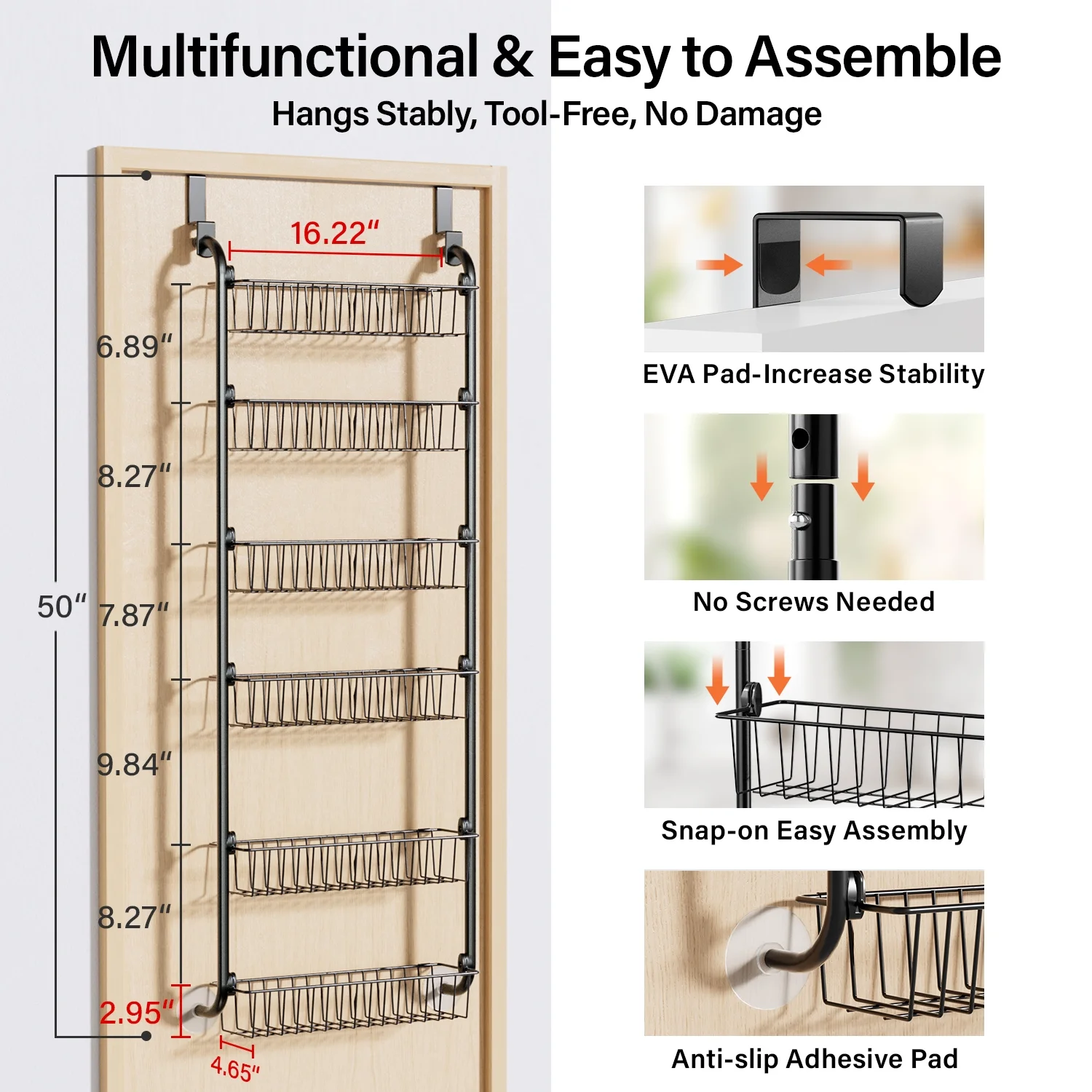 over the door pantry organizer, 6 tier pantry organizers and storage, hanging spice rack shelves for easy install, cabinet door organizer, home & kitchen essentials, d5xw18xh50 inch, black c30 over the door pantry organizer, 6 tier pantry organizers and storage, hanging spice rack shelves for easy install, cabinet door organizer, home & kitchen essentials, d5xw18xh50 inch, black c30