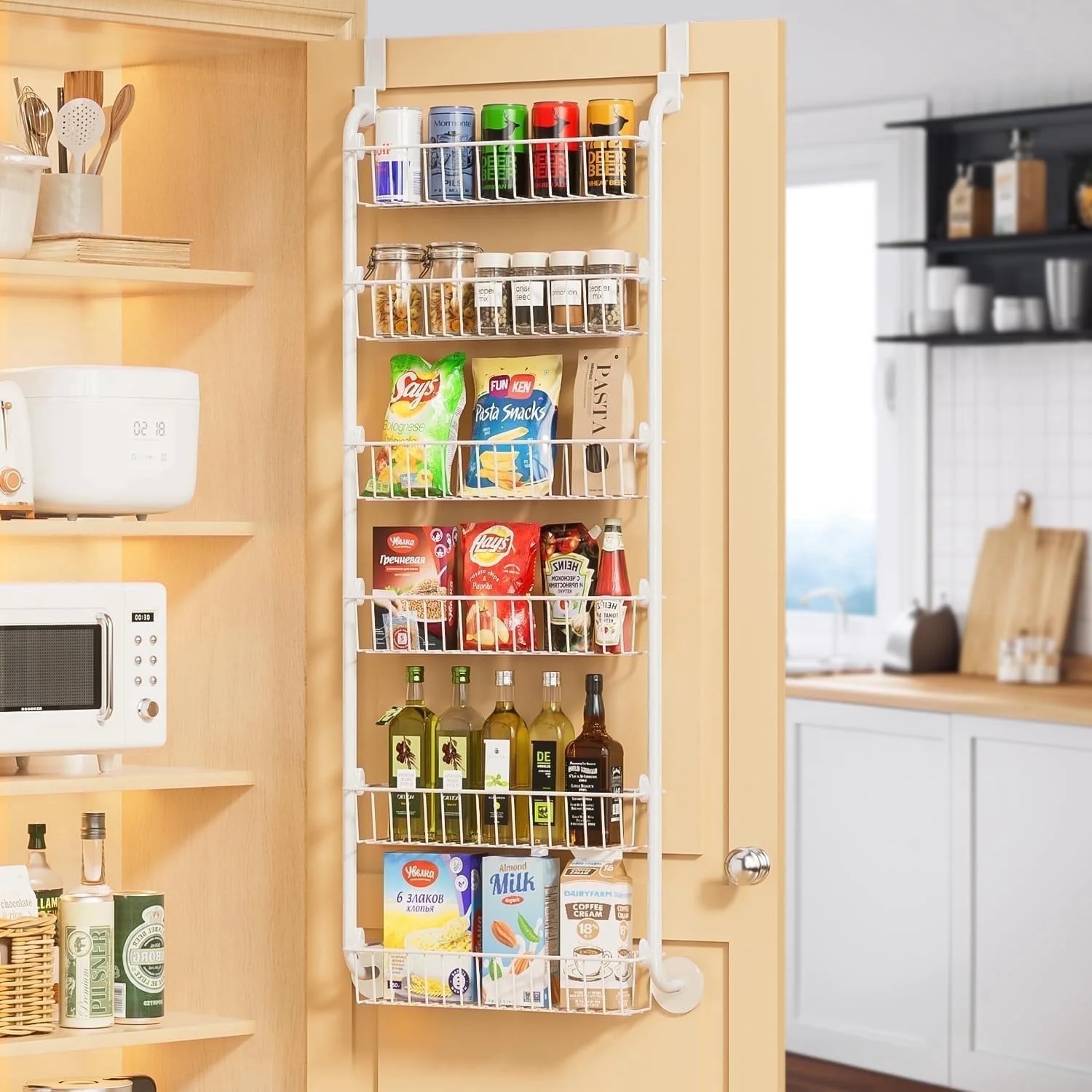 over the door pantry organizer, 6 tier pantry organizers and storage, hanging spice rack shelves for easy install, cabinet door organizer, home & kitchen essentials, d5xw18xh50 inch, black c30 over the door pantry organizer, 6 tier pantry organizers and storage, hanging spice rack shelves for easy install, cabinet door organizer, home & kitchen essentials, d5xw18xh50 inch, black c30