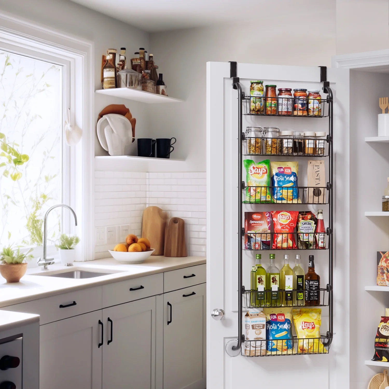over the door pantry organizer, 6 tier pantry organizers and storage, hanging spice rack shelves for easy install, cabinet door organizer, home & kitchen essentials, d5xw18xh50 inch, black c30 over the door pantry organizer, 6 tier pantry organizers and storage, hanging spice rack shelves for easy install, cabinet door organizer, home & kitchen essentials, d5xw18xh50 inch, black c30