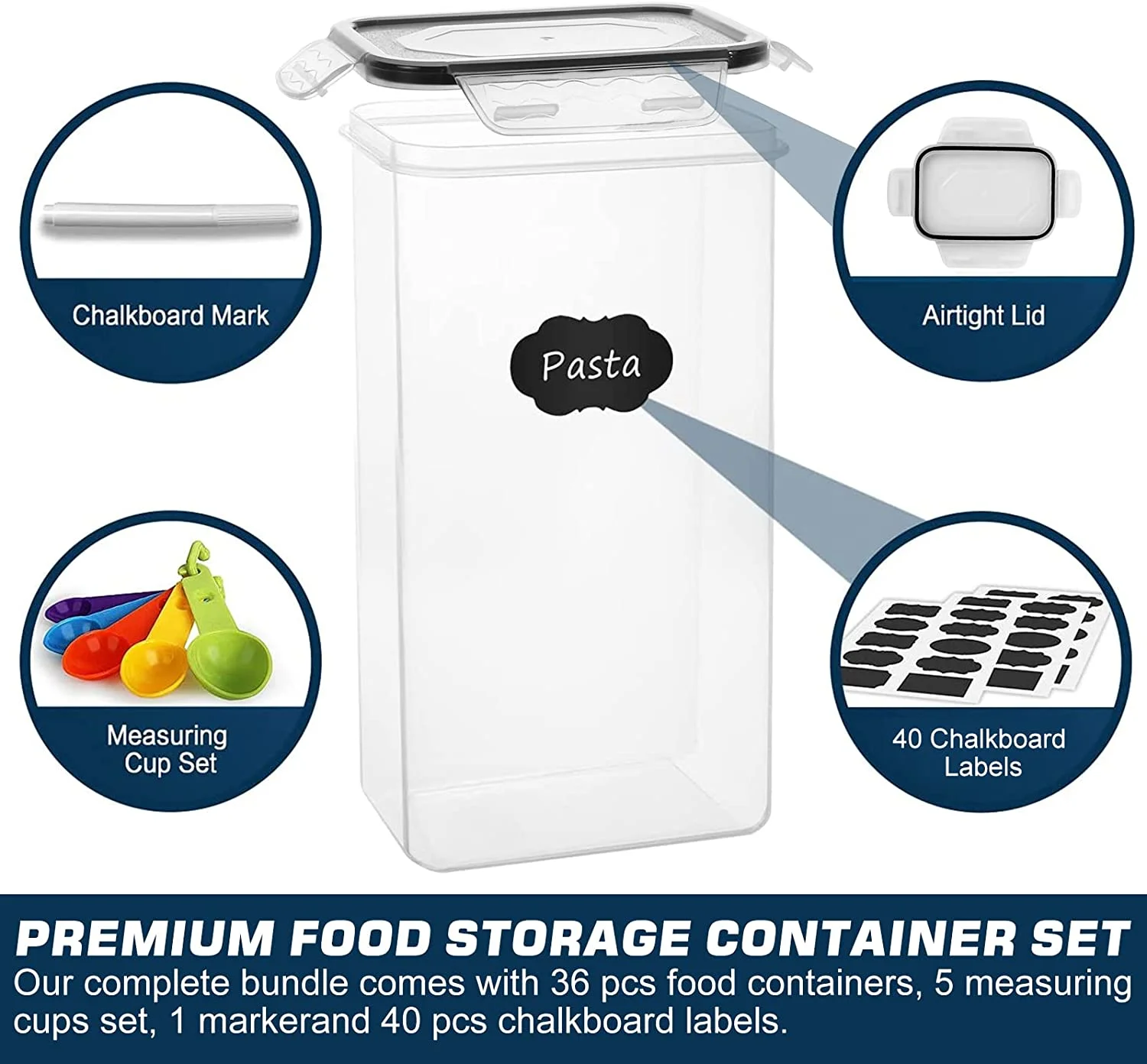 airtight food storage containers with lids, 36 pieces bpa free plastic kitchen and pantry organization containers for cereal, flour and sugar airtight food storage containers with lids, 36 pieces bpa free plastic kitchen and pantry organization containers for cereal, flour and sugar