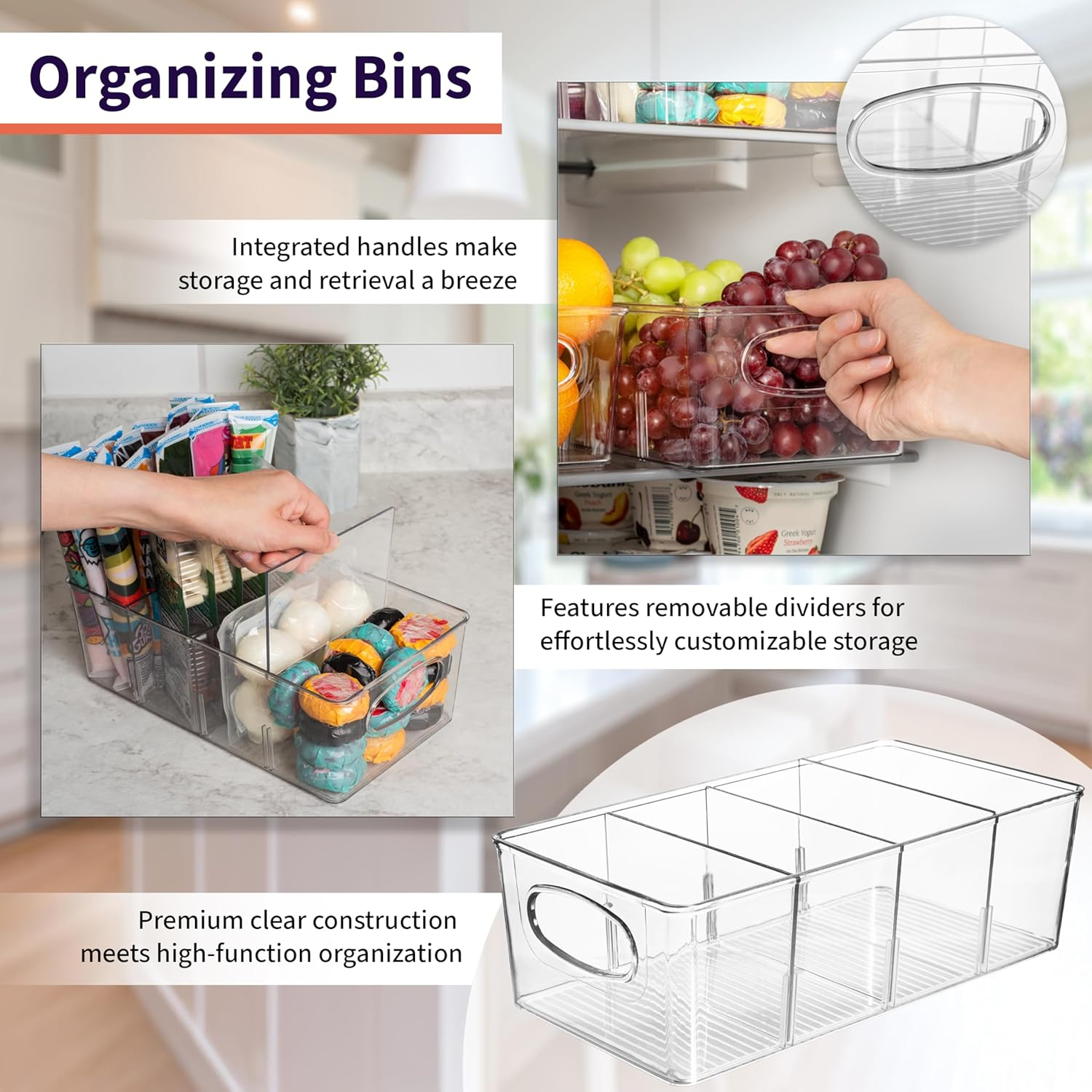 plastic pantry organization and storage bins with removable dividers – perfect kitchen organization or kitchen storage – refrigerator organizer bins, cabinet organizers (2 pack) plastic pantry organization and storage bins with removable dividers – perfect kitchen organization or kitchen storage – refrigerator organizer bins, cabinet organizers (2 pack)