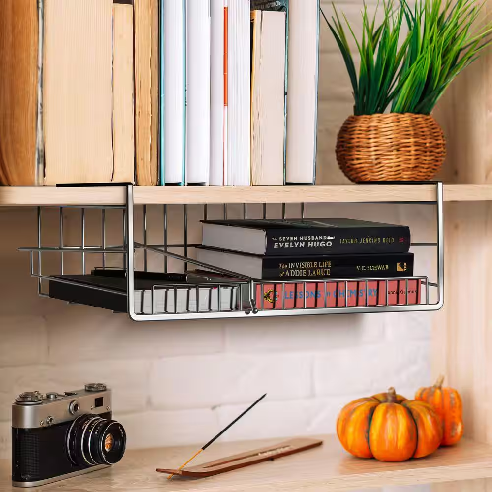 under cabinet can storage shelf, multipurpose pantry organizer with divider for canned goods, 2 pack, silver, metal under cabinet can storage shelf, multipurpose pantry organizer with divider for canned goods, 2 pack, silver, metal