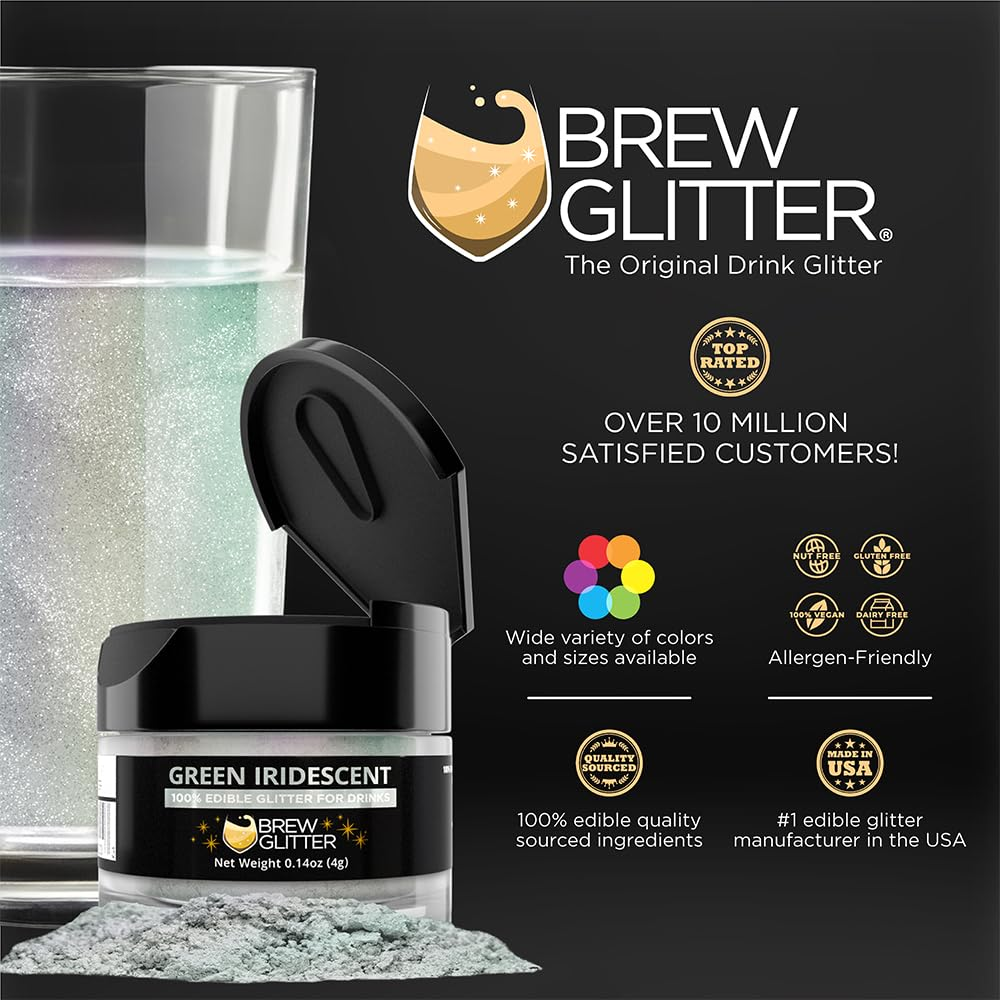brew glitter edible glitter for drinks, cocktails, beer, garnish & beverages (iridescent green, 4 grams) brew glitter edible glitter for drinks, cocktails, beer, garnish & beverages (iridescent green, 4 grams)