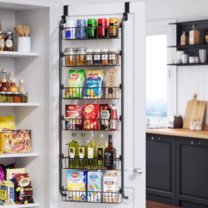over the door pantry organizer, 6 tier pantry organizers and storage, hanging spice rack shelves for easy install, cabinet door organizer, home & kitchen essentials, d5xw18xh50 inch, black c30